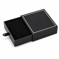 Boîte à bijoux noire à tiroir coulissant, doublure en velours, bordure en feuille d'argent, emballage cadeau, boîte à ruban, étui pour montre et collier