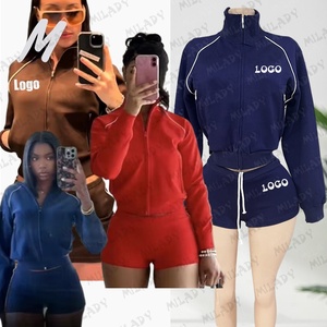Valentinstag Benutzerdefiniertes Logo Baumwolle Damen-Sweatshirt 2-teiliges Set Rosa Reißverschluss-Jacke Ausgestellte Hose Damen-Trainingsanzug für den Winter - Product Image 5
