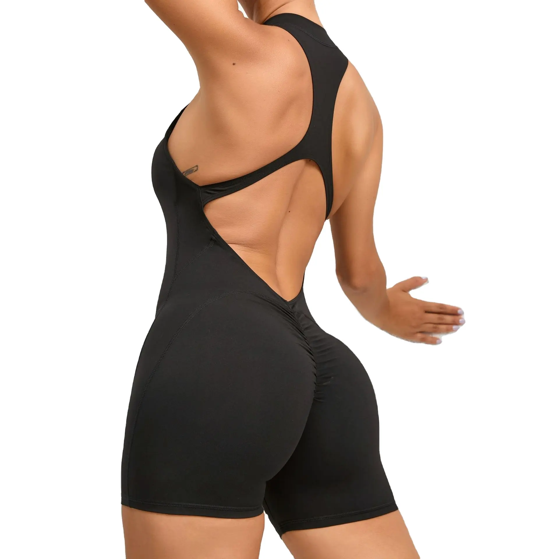 Body décontracté pour femmes une pièce Sports Zip Front Workout Yoga Romper Sleeveless Gym Fitness Jumpsuit pour femmes
