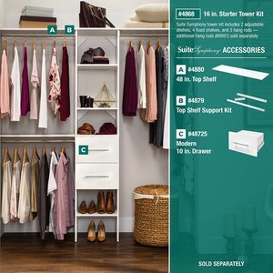 ClosetMaid SuiteSymphony – Kit <span class=keywords><strong>de</strong></span> démarrage pour petite armoire moderne en MDF, tour avec 3 barres <span class=keywords><strong>de</strong></span> suspension et étagères réglables - Product Image 5