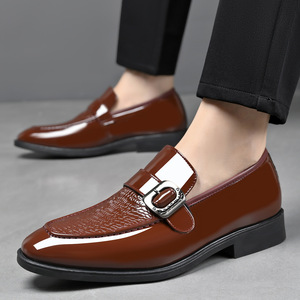 Mocassins en cuir verni pour hommes, à bout pointu, avec boucle, chaussures de bureau habillées, toutes saisons, couleur unie, tendance mode - Product Image 2