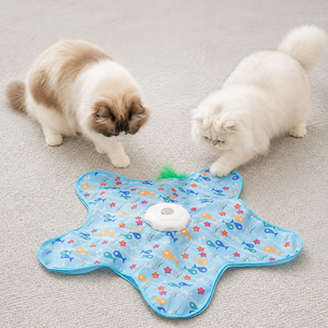 Tapis de jeu pour chat Blue Starfish avec baguette à plumes à mouvement automatique, jouet interactif pour animaux de compagnie - Product Image 4