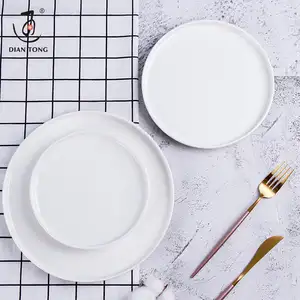 Diantong Custom Logo 7/8/10 Inch Restaurant Catering Platte Porselein Wit Dessertbord Ronde Keramische Diner Plaat