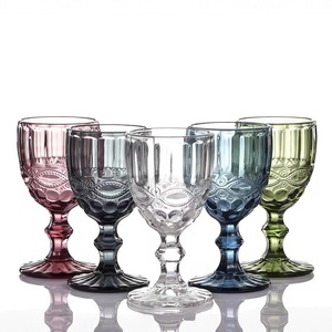 Wine Glass Water Cup for Wedding Color Embossed Engraved Vintage Style Wedding <b>Light</b> Blue Luxury Glass Wine Drinking Goblet - Product Image 1