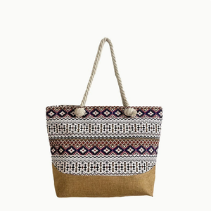 กระเป๋าช้อปปิ้งโบฮีเมียน PEIQUAN ขนาดใหญ่ สายสะพายไหล่ทำจากป่าน กระเป๋าโท้ทชายหาด - Product Image 5