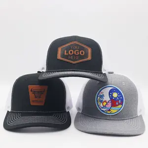 Bordado con logotipo personalizado Oem, Parche de cuero bordado, gorra de camionero, 112