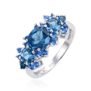 Abiding Fashion Rings Set Gemstone London Blue Topaz 925 Silver Band Ring Wedding Classic Women Jewelry Ring
