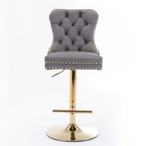 Taburetes de Bar Modernos de Terciopelo con Altura Ajustable de 25-33 Pulgadas, Base de Metal Dorado, Tapicería Acolchada por DB A&A Furniture para Estilo Rústico - Product Image 4
