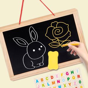 Mini tableau noir suspendu double face pour la maison, le bureau, le commerce, tableau blanc en bois pour dessiner, pour garçons et filles - Product Image 4