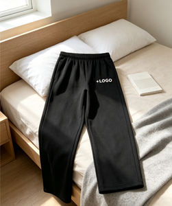 Pantalon de survêtement décontracté pour homme, taille élastique, poids moyen, tricoté, noir et gris, avec logo sur la jambe droite - Product Image 4