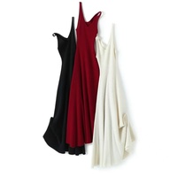 Service OEM Robe maxi en cachemire écologique à col en V et bretelles spaghetti, style vintage ajusté et évasé, sans manches, pour femmes