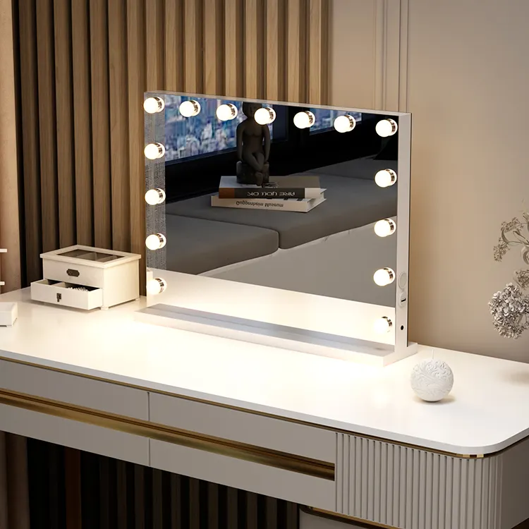 Cermin Rias Meja Salon Kecantikan, Cermin Rias Meja Berdiri dan Terpasang Di Dinding dengan Lampu Led