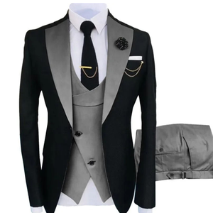 New Mens Solid Color Leisure Business Dress Blazer Jacket Breathable Wedding Suit Coat Button Fly Pants 3 Pcs Set - Product Image 6