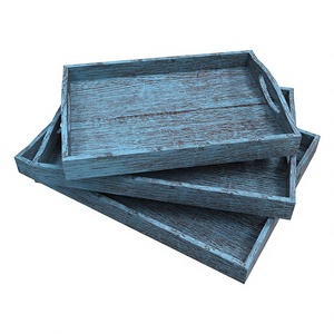 Juego de 3 bandejas para servir comida de madera maciza de mango, color azul quemado antiguo, hechas a mano, de alta calidad y gran venta, a precio directo de fábrica. - Product Image 1