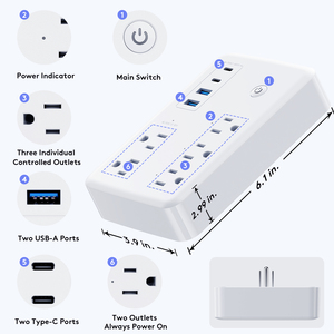 OIT AM1 prese casa <span class=keywords><strong>PASS</strong></span> CE Wifi Smart Power Strip con un metro per rilevare la ricarica rapida di energia elettrica 40W telecomando - Product Image 3