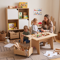 Table en bois d'intérieur EMA pour le jeu à la maison avec des coins arrondis sécurisés, ensemble chaise et table pour une utilisation scolaire