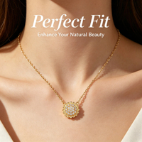Parure de bijoux personnalisable en or véritable 18 carats motif tournesol, collier, boucles d'oreilles et bague délicats sertis de zircons, bijoux arabes de Dubaï