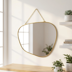 Modern Irregular Shaped Brass Framed Wall <b>Mirror</b> <b>Thin</b> Metal Rim Interior Home Decorative Hanging <b>Mirrors</b> - Product Image 1