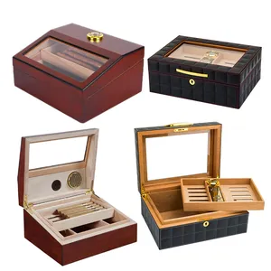 Tùy Chỉnh Sang Trọng Da Cigar Humidor Hộp Gỗ Rắn Cigar Humidor Cổ Điển Humidor Cho Xì gà