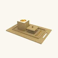 Plateau brûleur d'encens en cuir et bois approuvé SABER, décoration intérieure décorative pour table console