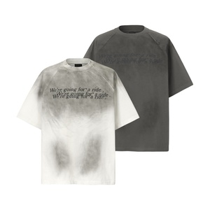 Summer New Post-Apocalyptic <b>Style</b> Street Brand Washed Ink-<b>Spray</b> Dirty Dye 100% Cotton Print Short-Sleeve Men's T-Shirt - Product Image 1