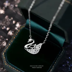 Summer girls 925 sterling silver crafted swan jewelry luxury zircon bird swan pendant necklace for women