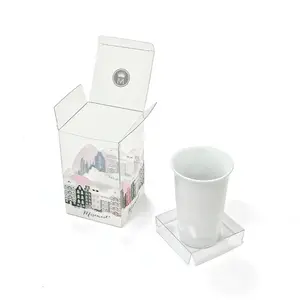 Custom single boxes cup gift box transparent individual foldable PVC clear mug plastic boxes with insert