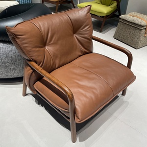 Fauteuil de salon, bureau, club ou villa en cuir véritable blanc, style nordique moderne rétro, avec pieds en bois de frêne, d'<span class=keywords><strong>occasion</strong></span> - Product Image 3