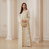 Kaftan Abaya décontracté pour femmes à manches longues et col rond, imprimé géométrique mandala ethnique, pour les occasions du soir