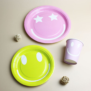 Ensemble d'assiettes en papier jetables DAMAI, fournitures pour fêtes d'enfants, vaisselle de banquet, assiettes à visage souriant - Product Image 4