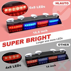 Luci Stroboscopiche di Emergenza 2x16.8 Pollici Rosso Blu 48W 48 LED Lampeggianti di Avvertimento Barra Luminosa per Parabrezza Interno - Product Image 3