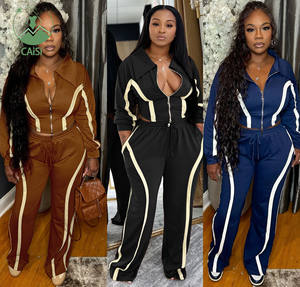 Nuevo Conjunto de 2 Piezas de Patchwork para Mujer, Chándal Color Block, Chaqueta Corta con Cremallera de Manga Larga + Pantalones Rectos, Conjuntos Casuales de Dos Piezas - Product Image 1