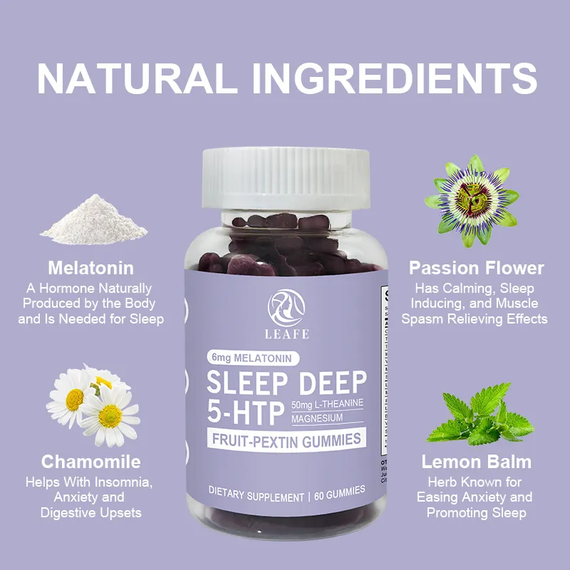 Frutta naturale pectina melatonina Gummies integratore di aiuto per il sonno 5 Htp gommosi per dormire profondo caramelle personalizzate con 6MG