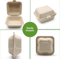 Boîte à hamburger en bagasse biodégradable |   Emballage à emporter carré de 30 oz, résistant à la graisse et aux fuites, pour la restauration rapide