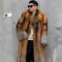 Manteau en fourrure de renard rouge naturel extra long pour homme, super luxueux, classique, véritable fourrure moelleuse, veste d'hiver chaude, véritable manteau en fourrure pour homme