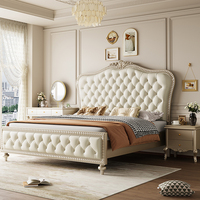 Ensemble de meubles de chambre à coucher français, cadre de lit king size, beige, lit français doux, moderne, simple, grand, confortable, capitonné, lit double
