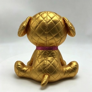 Customized puppy <b>stuffed</b> <b>animal</b>, metallic quilted dog plush,Gold dog plush toy,shiny puppy plush with pink collar - Product Image 3