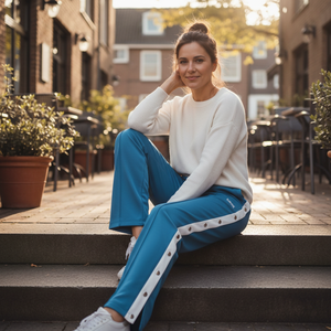 <span class=keywords><strong>Pantaloni</strong></span> Larghi da <span class=keywords><strong>Donna</strong></span> Blu Navy con <span class=keywords><strong>Bottoni</strong></span> <span class=keywords><strong>Laterali</strong></span> e Spacchi, Casual, Taglie Forti - Product Image 4