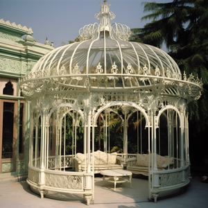 Custom Outdoor Hoge Kwaliteit Tuin Versieren Victoriaanse Stijl Grote Ronde Metalen Jas Wit Ijzeren Smeeddeur & Raam Hek Tuinhuisje - Product Image 5