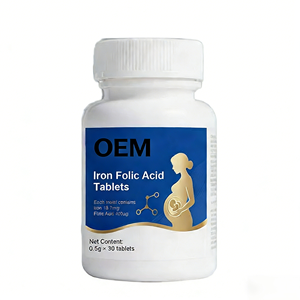 Tabletas de Ácido Fólico con Hierro OEM - 18 mg de Hierro y 400 mcg de Ácido Fólico, 30 Tabletas, Vitaminas, Grado Alimenticio para la Salud, para Embarazo y Anemia - Product Image 1