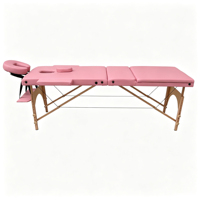 Meja Pijat Profesional 3 Bagian Lipat Kayu, Tempat Tidur Spa, Tinggi Dapat Disesuaikan, Perlengkapan Salon