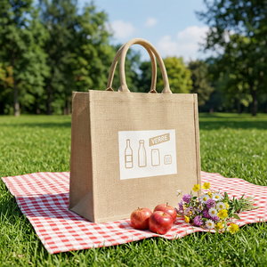 Bolsa de Compras de Yute con Etiqueta de Reciclaje Verre, Tamaño Mediano, Bolsa de Mano para Comestibles - Product Image 5