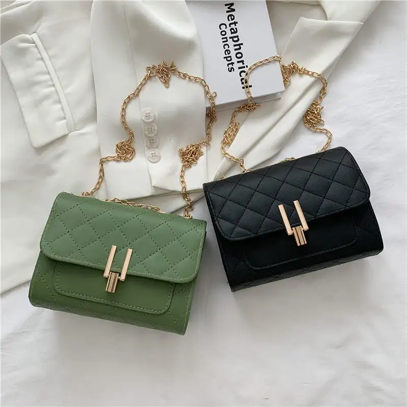 2022 New Small Square Diamond Lattice Bag Pu Zipper Fashion Single Shoulder Messenger Bag Chain Ladies Handbag For Women