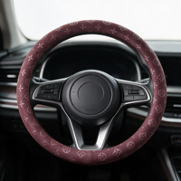 Housse de volant de luxe Airespace Monogramme en velours de coton rouge bordeaux et cuir PU gaufré, décoration intérieure de voiture, 38 cm, personnalisable