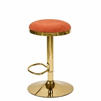Tabouret de bar moderne sans dossier, rond, en tissu texturé, pivotant, réglable en hauteur, avec base en métal doré poli et repose-pieds ovale, pour bar à domicile