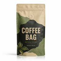 Sachet de café personnalisé recyclable, pochette verticale, design topographique, fournisseur d'emballages écologiques pour grains de café