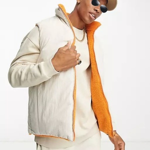 Vestes en polaire sherpa réversibles à fermeture éclair orange et blanche de haute qualité, vestes matelassées courtes, vestes matelassées personnalisées OEM - Product Image 4