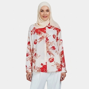 Blusa <span class=keywords><strong>de</strong></span> Satén con Cuello Camisero para Mujer, Diseño Retro Minimalista con Estampado <span class=keywords><strong>de</strong></span> Pintura a la Tinta, Manga Larga, Exportación al por Mayor, Novedad 2026 - Product Image 5
