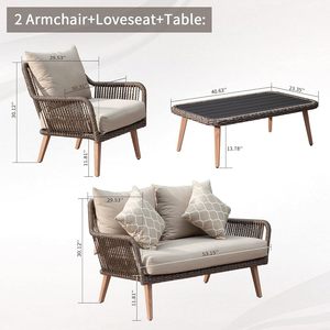 Patio cuộc trò chuyện Bộ 4-Pieces, handwoven mây <span class=keywords><strong>wicker</strong></span> khung nhôm, ngoài trời loveseat với Bàn cà phê cho vườn hiên - Product Image 5