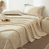 Parure de lit 3 pièces en lin jacquard naturel et écologique, absorbant l'humidité, sensation rafraîchissante, avec taies d'oreiller et drap plat pour la maison